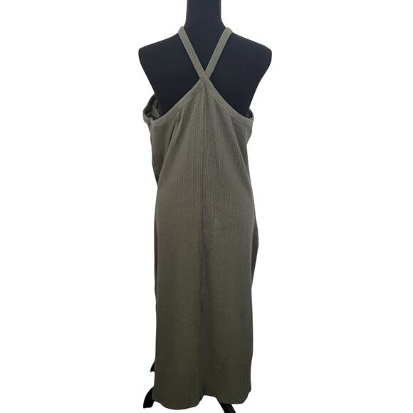 Old Navy 3X Ribbed Maxi Dress Green Halter Neck Alpine Tundra Shelf‎ Bra Casual - Picture 2 of 15